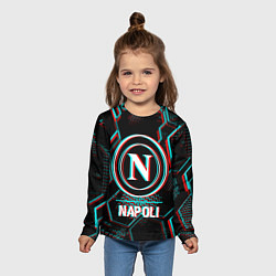 Лонгслив детский Napoli FC в стиле glitch на темном фоне, цвет: 3D-принт — фото 2