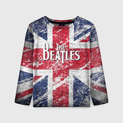 Лонгслив детский The Beatles - лого на фоне флага Великобритании, цвет: 3D-принт