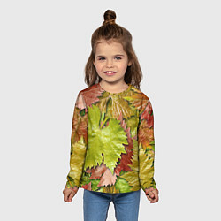Лонгслив детский Осенние листья клёна - паттерн, цвет: 3D-принт — фото 2