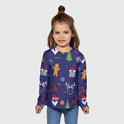 Лонгслив детский Новый год олени, ангелы, снежинки, цвет: 3D-принт — фото 2