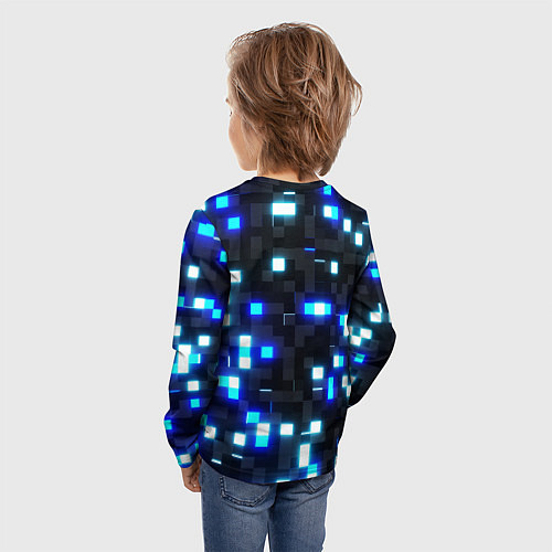 Детский лонгслив Неоновые светящиеся квадраты / 3D-принт – фото 4