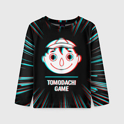 Детский лонгслив Символ Tomodachi Game в стиле glitch на темном фон