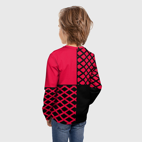 Детский лонгслив Черно-красный геометрический узор / 3D-принт – фото 4