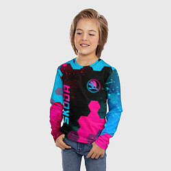 Лонгслив детский Skoda - neon gradient: надпись, символ, цвет: 3D-принт — фото 2