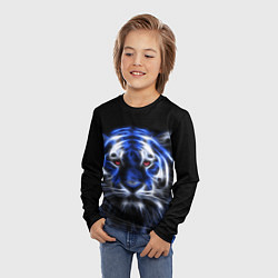 Лонгслив детский Синий неоновый тигр, цвет: 3D-принт — фото 2