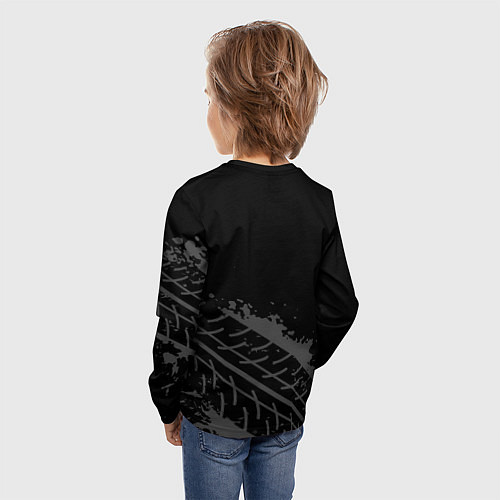 Детский лонгслив Land Rover speed на темном фоне со следами шин: си / 3D-принт – фото 4