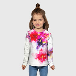 Лонгслив детский Акварельные цветы и золото, цвет: 3D-принт — фото 2