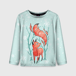 Детский лонгслив Лисица в снежном лесу