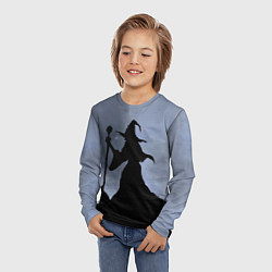 Лонгслив детский Halloween - силуэт ведьмы с котом, цвет: 3D-принт — фото 2