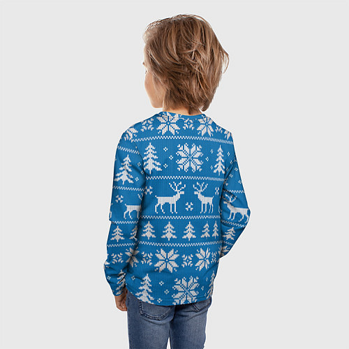 Детский лонгслив Рождественский синий свитер с оленями / 3D-принт – фото 4