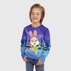Лонгслив детский Новогодний зайчик в лесу, цвет: 3D-принт — фото 2