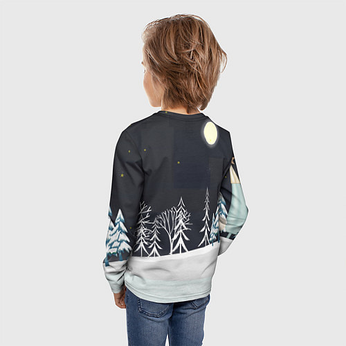 Детский лонгслив Зайчик с сердечком в ночном лесу / 3D-принт – фото 4