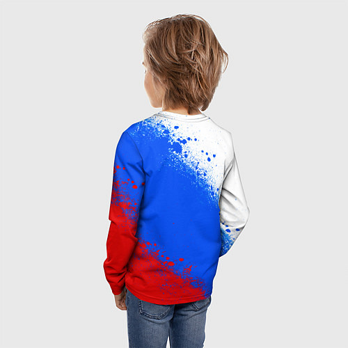 Детский лонгслив Флаг России - триколор / 3D-принт – фото 4
