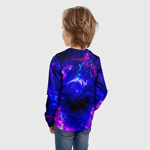 Детский лонгслив Неоновый космос со звездами / 3D-принт – фото 4