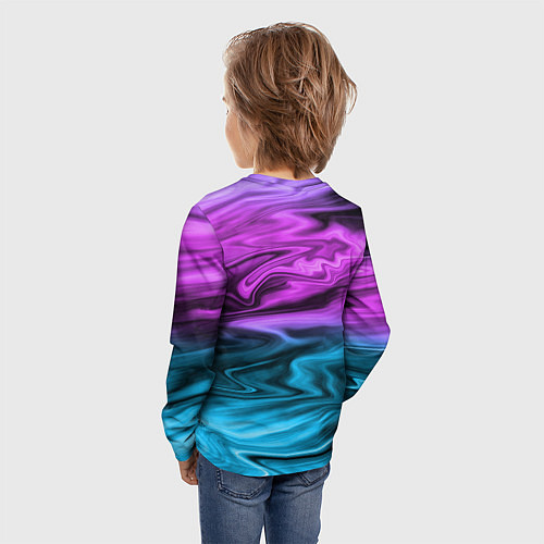 Детский лонгслив Синий с фиолетовым размытый абстрактный узор / 3D-принт – фото 4