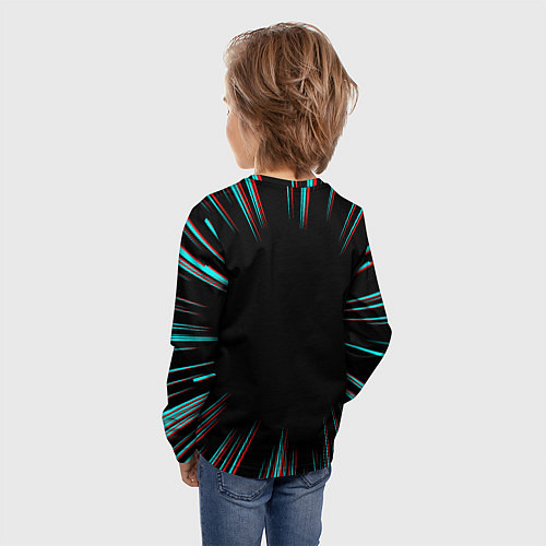 Детский лонгслив Символ Bleach в стиле glitch на темном фоне / 3D-принт – фото 4