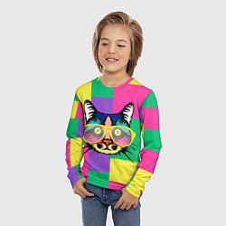 Лонгслив детский Кот в стиле поп-арт, цвет: 3D-принт — фото 2