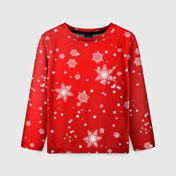 Лонгслив детский Снежинки на красном фоне, цвет: 3D-принт