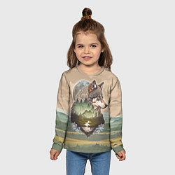 Лонгслив детский Портрет волка в технике двойной экспозиции, цвет: 3D-принт — фото 2