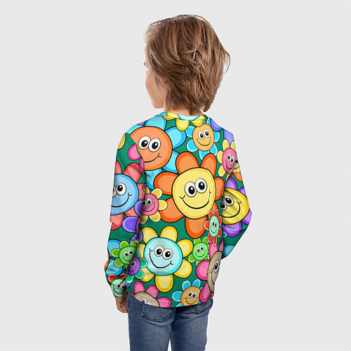 Детский лонгслив Ромашки - смайлы / 3D-принт – фото 4
