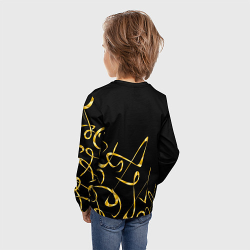 Детский лонгслив Золотая каллиграфия на черном фоне / 3D-принт – фото 4