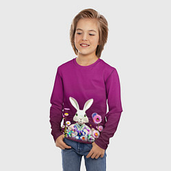 Лонгслив детский Кролик на винном фоне, цвет: 3D-принт — фото 2