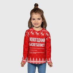 Лонгслив детский Новогодний баскетболист: свитер с оленями, цвет: 3D-принт — фото 2