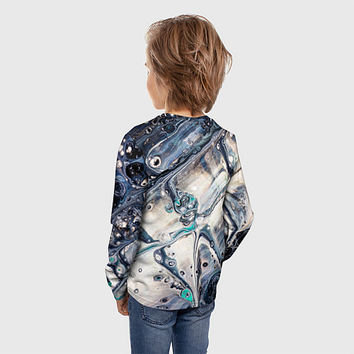 Детский лонгслив Абстрактное жидкое белое и синее стекло / 3D-принт – фото 4