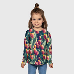 Лонгслив детский Много тюльпанов, цвет: 3D-принт — фото 2