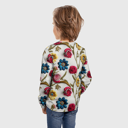 Детский лонгслив Эффект вышивка летний узор / 3D-принт – фото 4