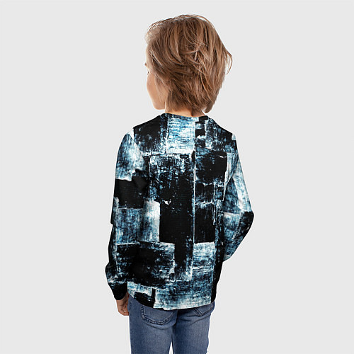 Детский лонгслив Голубой, чёрный и белый абстракт / 3D-принт – фото 4