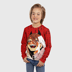 Лонгслив детский Человек - бензопила Пауэр и иероглифы, цвет: 3D-принт — фото 2