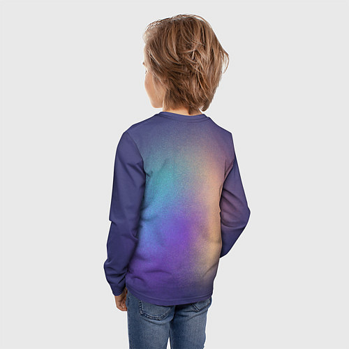 Детский лонгслив Черный котенок на черепе мрачный неоновый фон / 3D-принт – фото 4