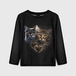 Лонгслив детский Влюбленные кот и кошка с сердечками, цвет: 3D-принт