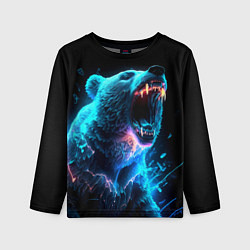Детский лонгслив Неоновый медведь с горящими клыками