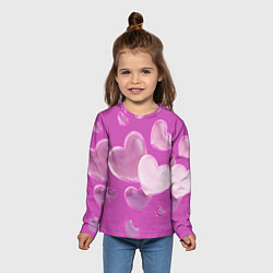 Лонгслив детский Сердца на розовов фоне, цвет: 3D-принт — фото 2