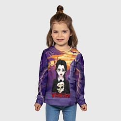 Лонгслив детский Уэнсдэй с черепом в руках, цвет: 3D-принт — фото 2