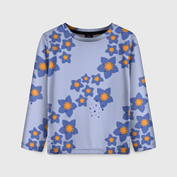 Лонгслив детский Узор из синих цветов на сиреневом фоне, цвет: 3D-принт