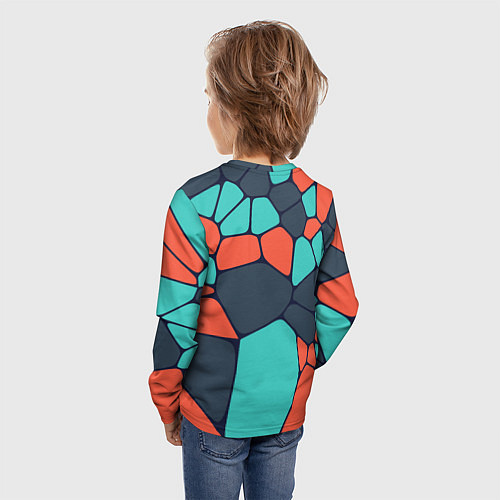 Детский лонгслив Абстрактный паттерн из светло-синих, чёрный и оран / 3D-принт – фото 4