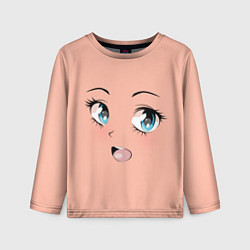Лонгслив детский Веселое лицо аниме девушки с большими голубыми гла, цвет: 3D-принт