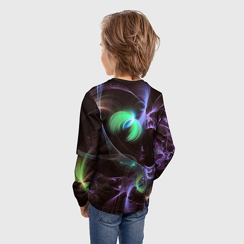Детский лонгслив Магические фиолетовые волны и цветные космические / 3D-принт – фото 4