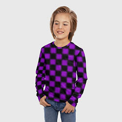 Лонгслив детский Фиолетовый черный узор Шахматка, цвет: 3D-принт — фото 2