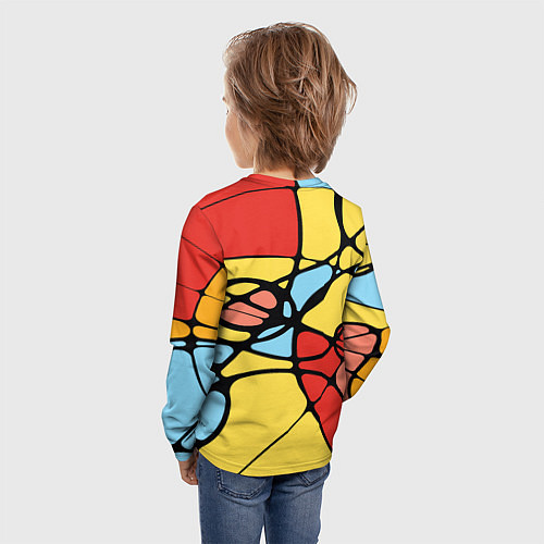 Детский лонгслив Яркий абстрактный узор из цветных овалов и плавных / 3D-принт – фото 4