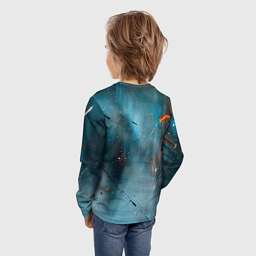 Детский лонгслив Абстрактный синий туман, силуэты и краски / 3D-принт – фото 4