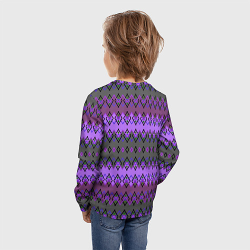 Детский лонгслив Серо-фиолетовый этнический геометрический узор / 3D-принт – фото 4