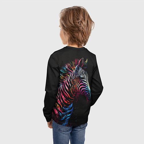 Детский лонгслив Разноцветная зебра на темном фоне / 3D-принт – фото 4