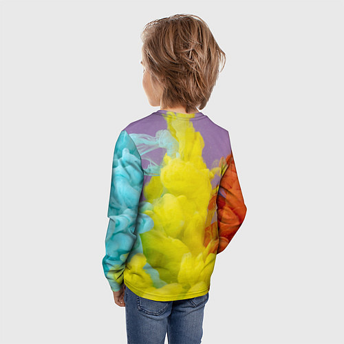 Детский лонгслив Абстрактные разноцветные объёмные дымы / 3D-принт – фото 4