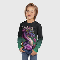 Лонгслив детский Неоновый дракон с цветами, цвет: 3D-принт — фото 2