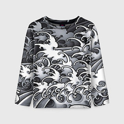 Лонгслив детский Иредзуми: Черно-белые волны, цвет: 3D-принт