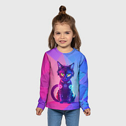 Лонгслив детский Кибер кошка, цвет: 3D-принт — фото 2